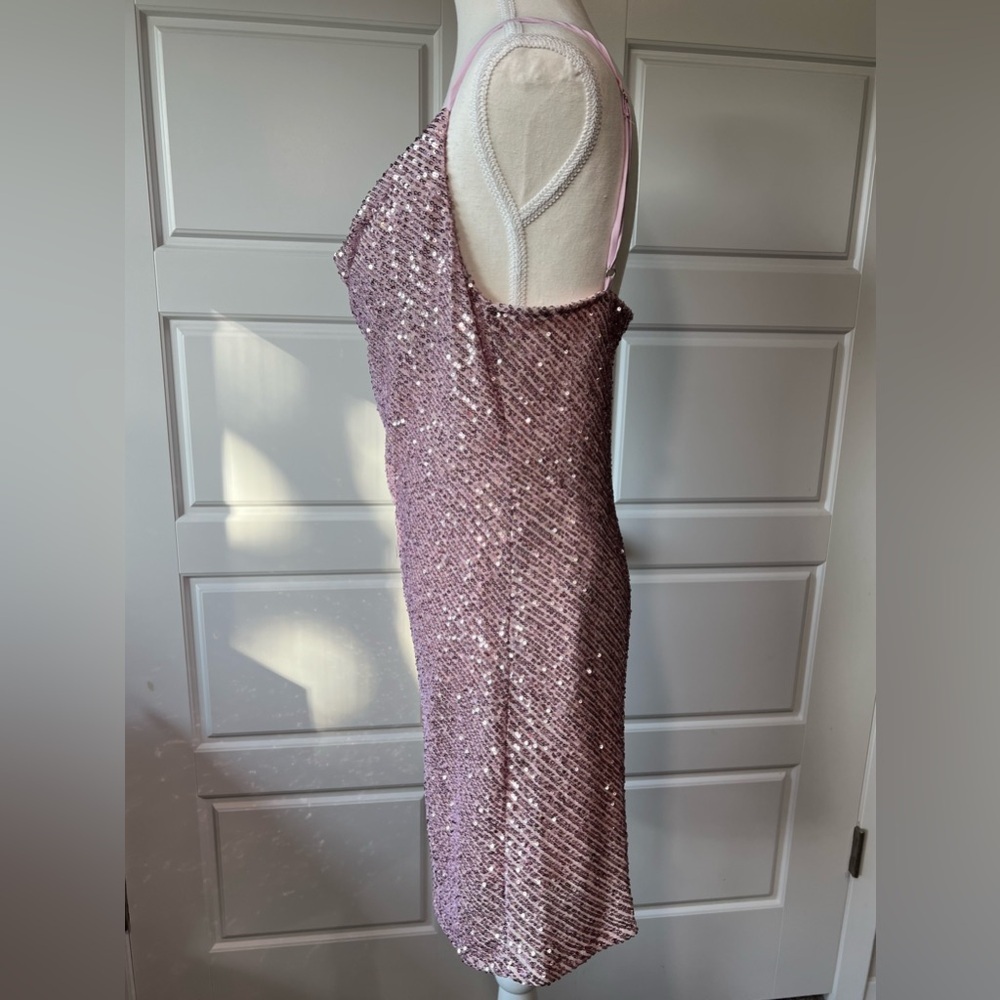 Style Rack Pink Sequin Mini Dress Cowl Neck Sleeveless Party Cocktail‎ Medium - Picture 3 of 7